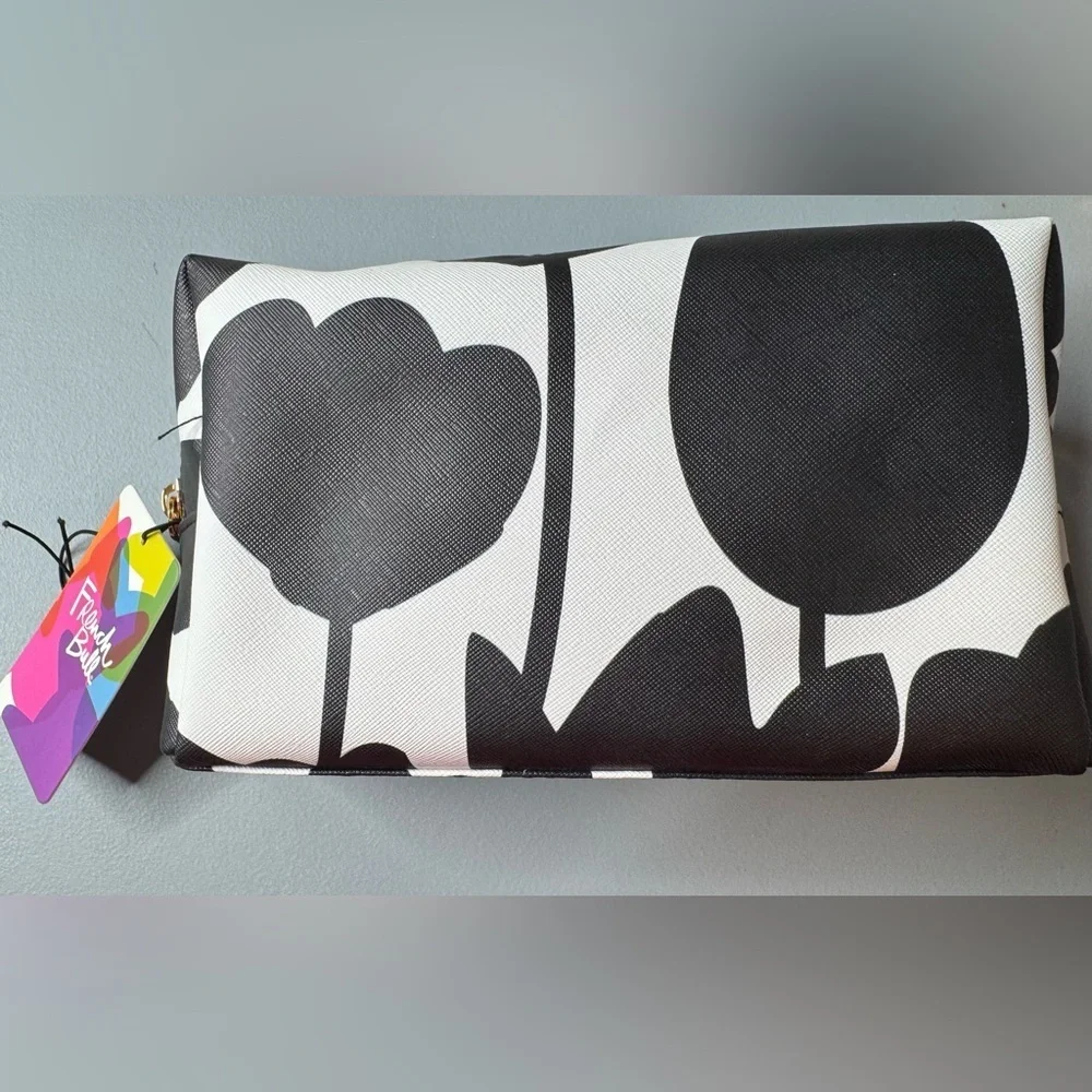 Tulip Floral Black and White with pops of pink dome shaped Cosmetic Bag